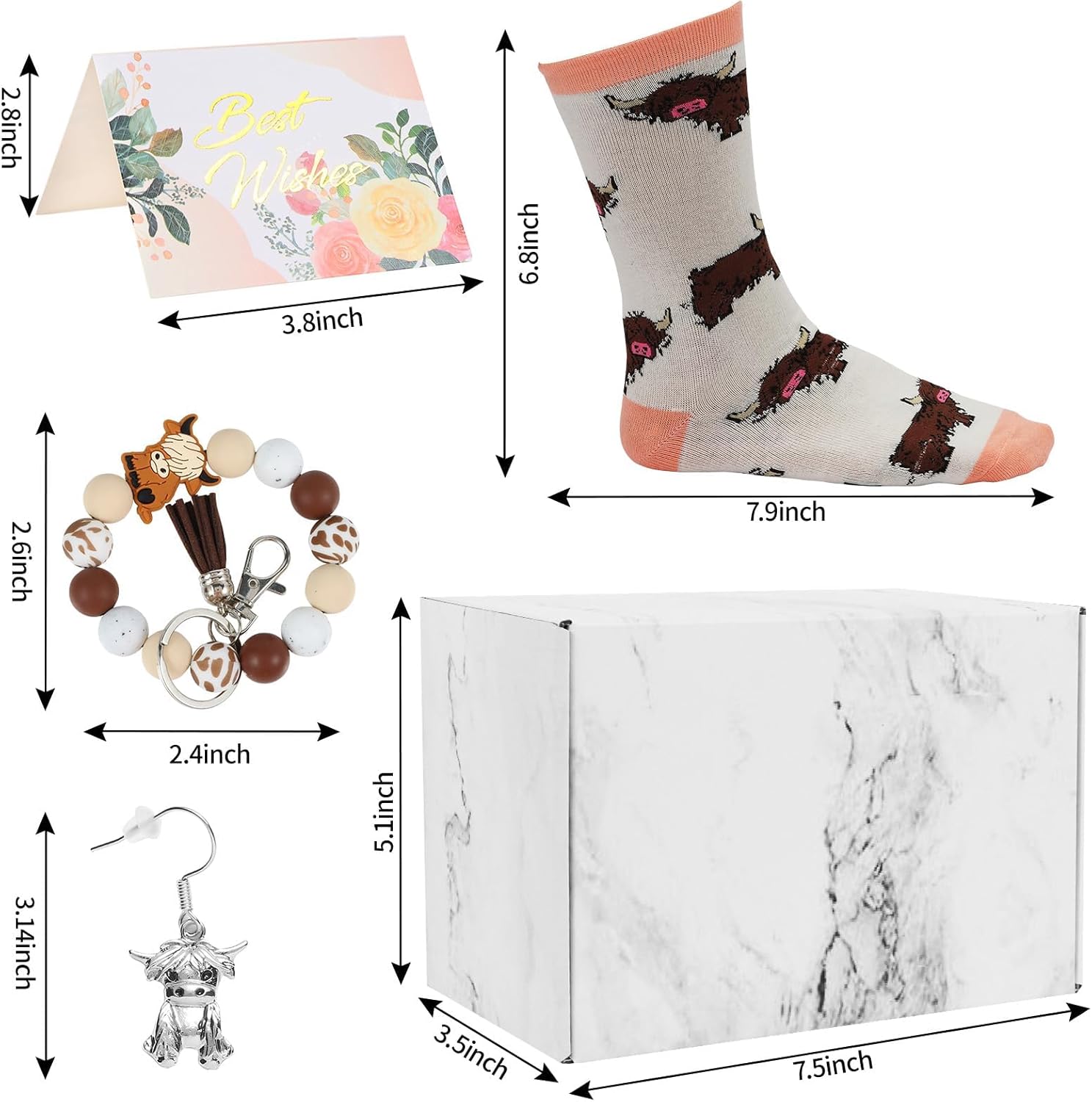 SAIWEILAI ONLINE 6 Pieces Highland Cow Gifts Set for Women Highland Cow Lovers 16oz Glass Cups Just a Girl Who Loves Highland Cows Makeup Bag Socks Keychain Earrings and Gift Box for Sister Friends - Image 3