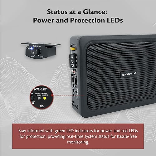 Miniatura 7 de Rockville RW68CA - Subwoofer activo delgado para automóvil bajo el asiento, 400 W, 6 x 8, 4 ohmios, amplificador integrado, control remoto de bajos