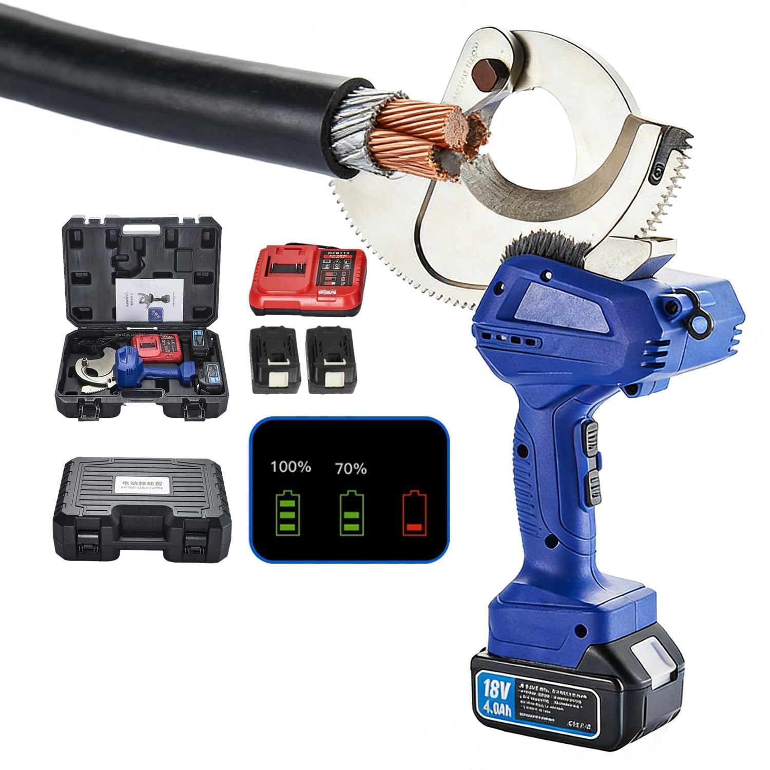 LMRXOFE Cordless Electric Cable Cutter With Ratchet Electric Hydraulic Cable Cutter 18v 5.0ah Hardened Alloy Steel Head For Copper Aluminum Armoured Cables Utility Construction A95m