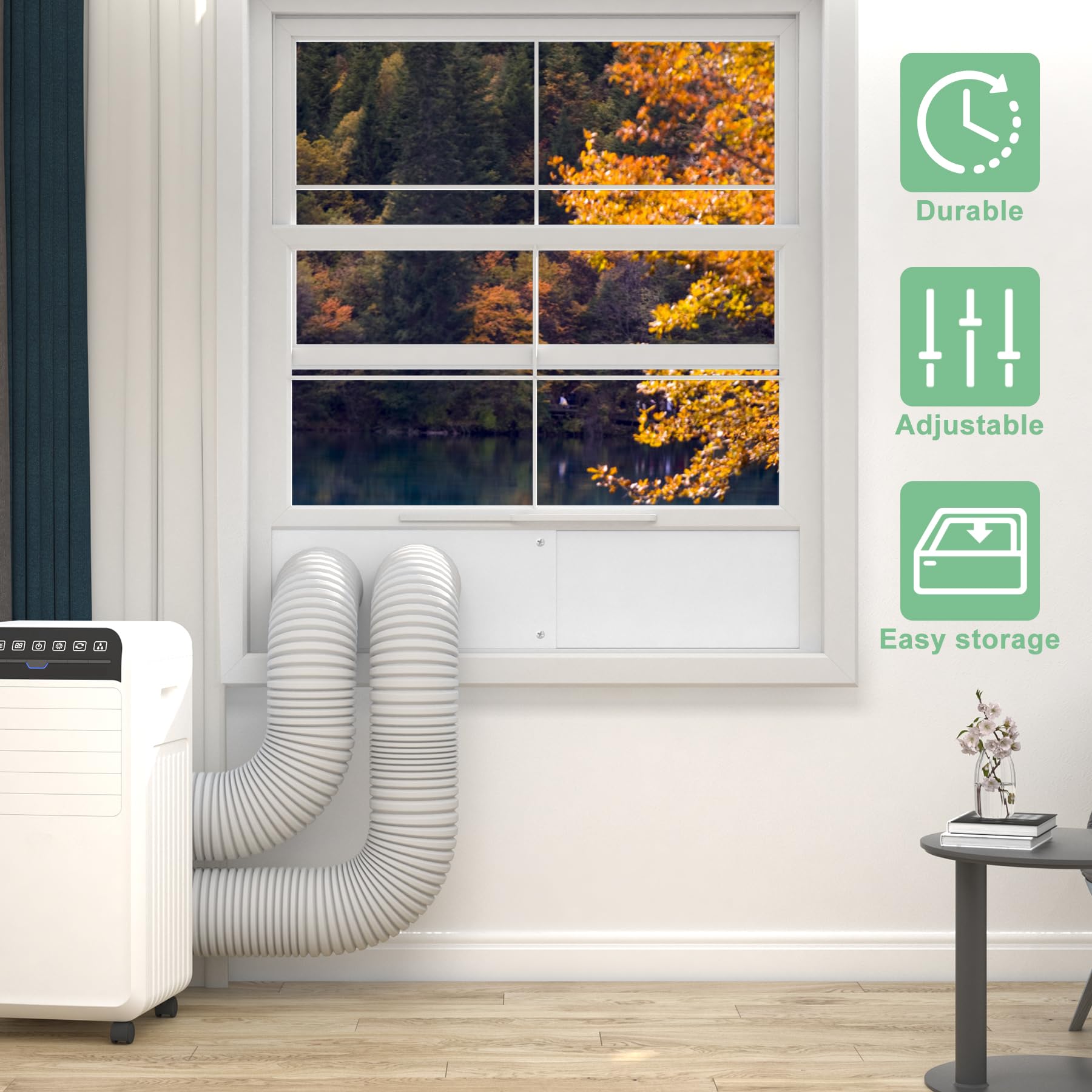Kit de sellado de ventana de aire acondicionado portátil de doble manguera, kit de ventilación de ventana ajustable de 5.9 pulgadas de diámetro con tira de sellado de espuma para ventanas