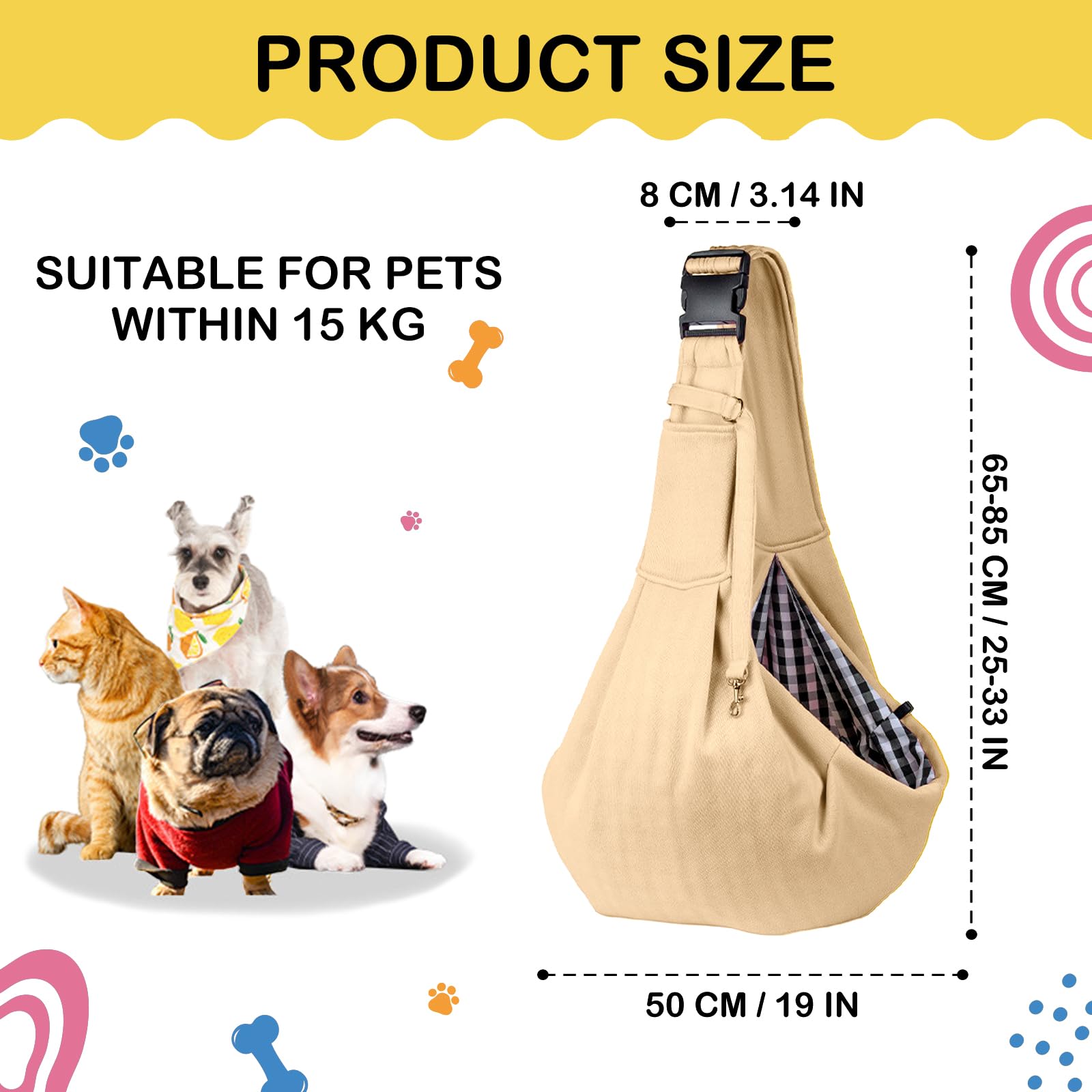 Sac Bandoulière Chiens, Réversible Petit Sac Transport Chien, Sac Transport Sécurisé Animaux, Pet Sling Carrier, Adapté à la Randonnée Quotidienne, au Shopping, au Cyclisme (Kaki)