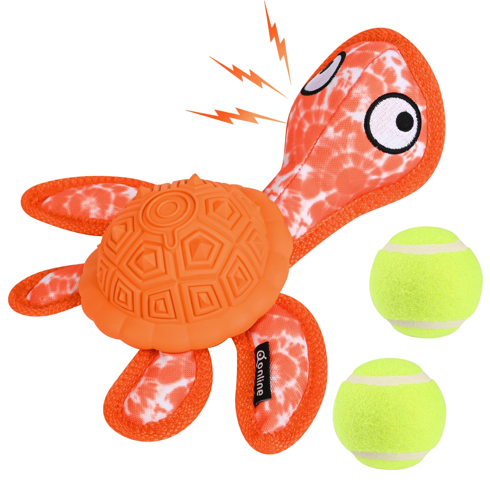Qonline Dog Chew Toys,Puppy Teeth Chew Toys Durable Rubber Material Turtle Shape Dog Toys with 2 Tennis Ball (Orange)