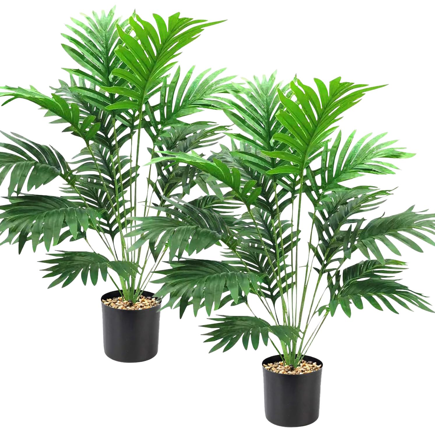 2 Pack Realistic Artificial Plants Outdoor/Indoor with Pot,Tall Fake Plants Room Decor,Large Faux Plants for Outdoors,Palm Trees for Garden Accessories,No Maintenance Required(Large Areca Palm)