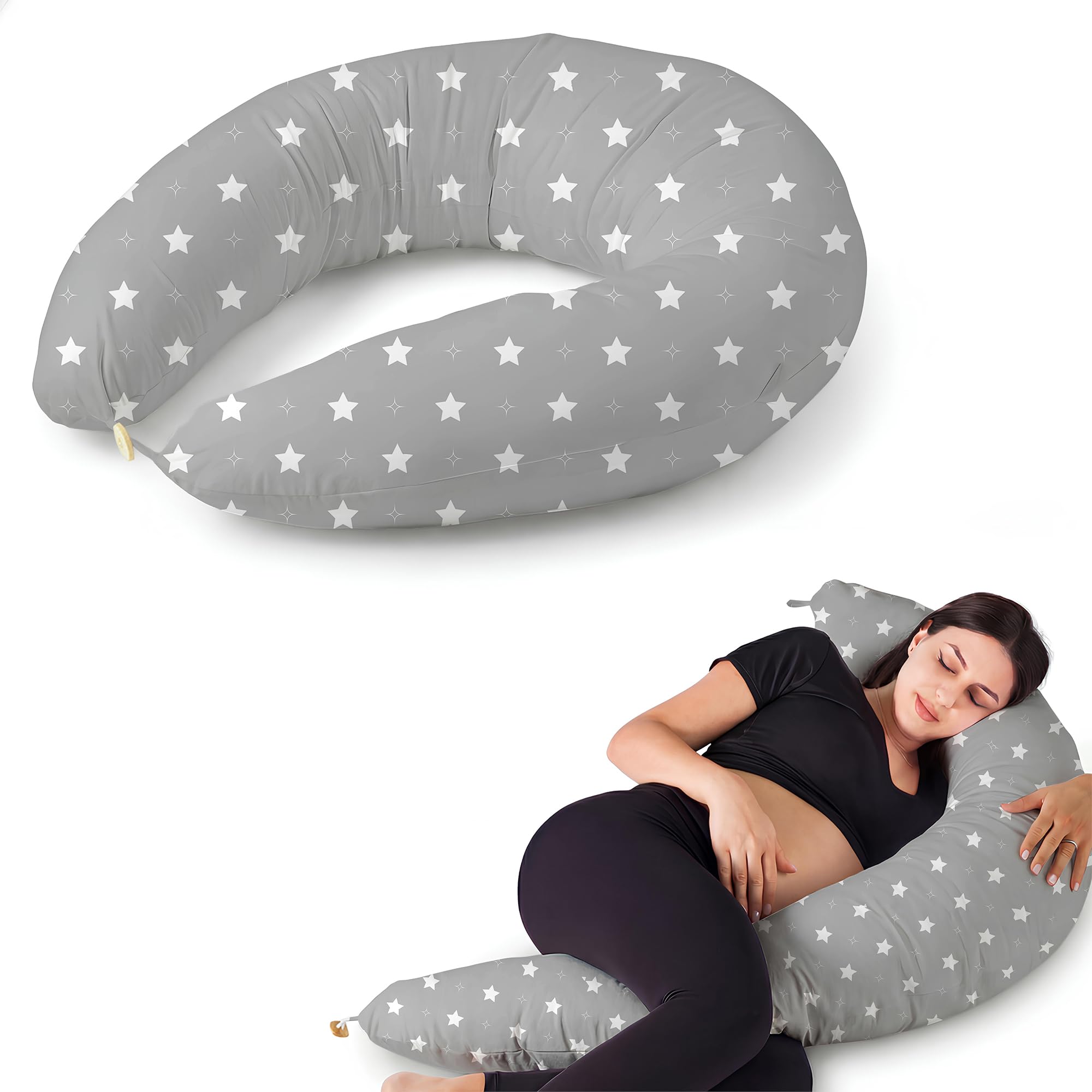 Cuscino Gravidanza e Allattamento per Dormire di Lato per Donne Incinta Idea Regalo per Neo Mamme con Federa in 100% Cotone e Morbido Riempimento Accessorio Full Body Premaman per un Sostegno Ottimale
