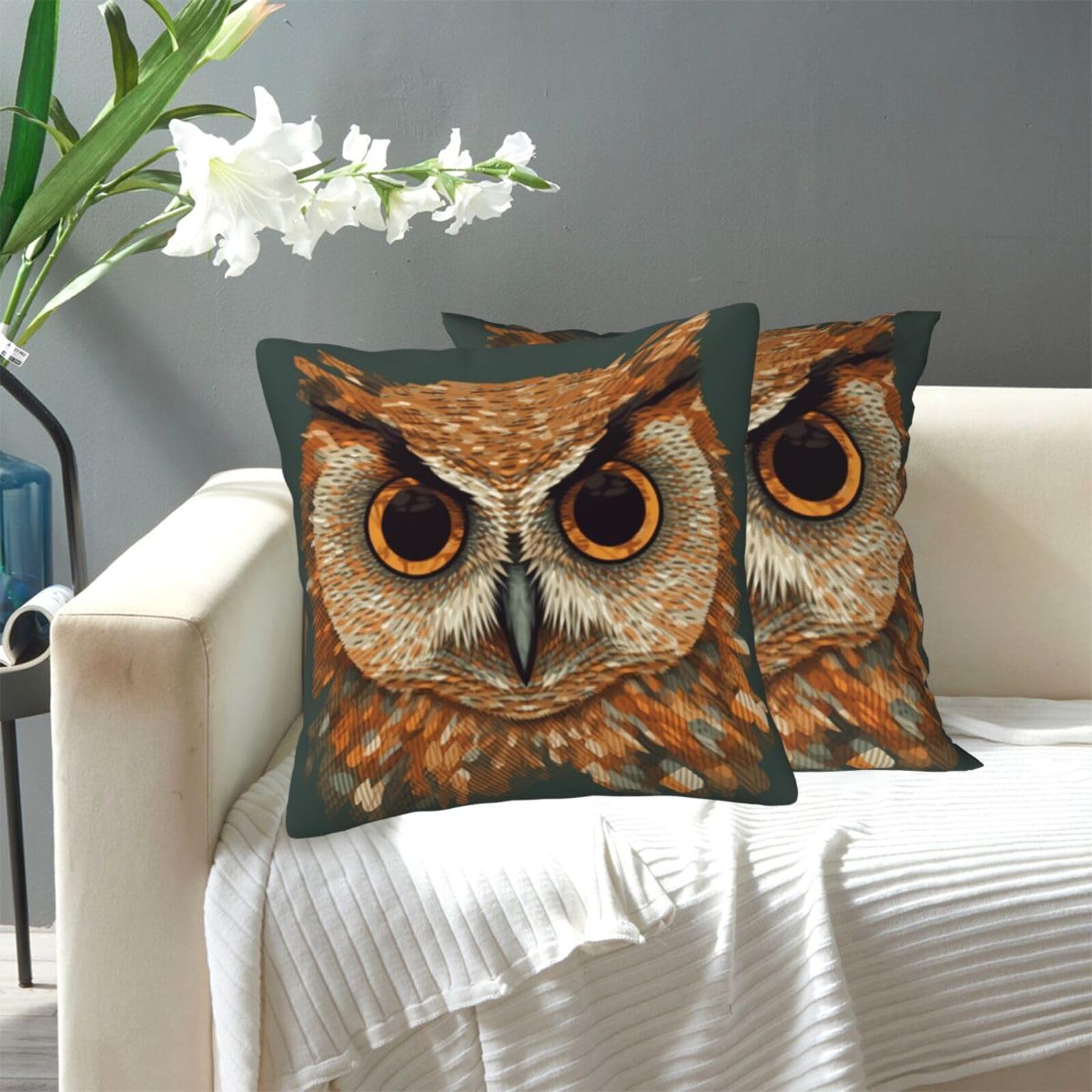 FekiLoot Decorative Throw Pillow Covers Modern Farmhouse Pillowcase Double Sided Cozy Cushion Cover for Sofa Couch Bed 18"X18" Owl Head Pattern
