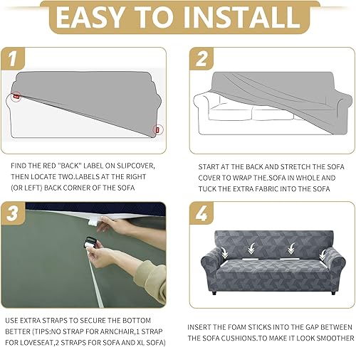 Miniatura 7 de JIVENER - Funda de sofá de 1 pieza para sofá de 3 cojines, funda de sofá de alta elasticidad con parte inferior elástica, fundas de sofá lavables