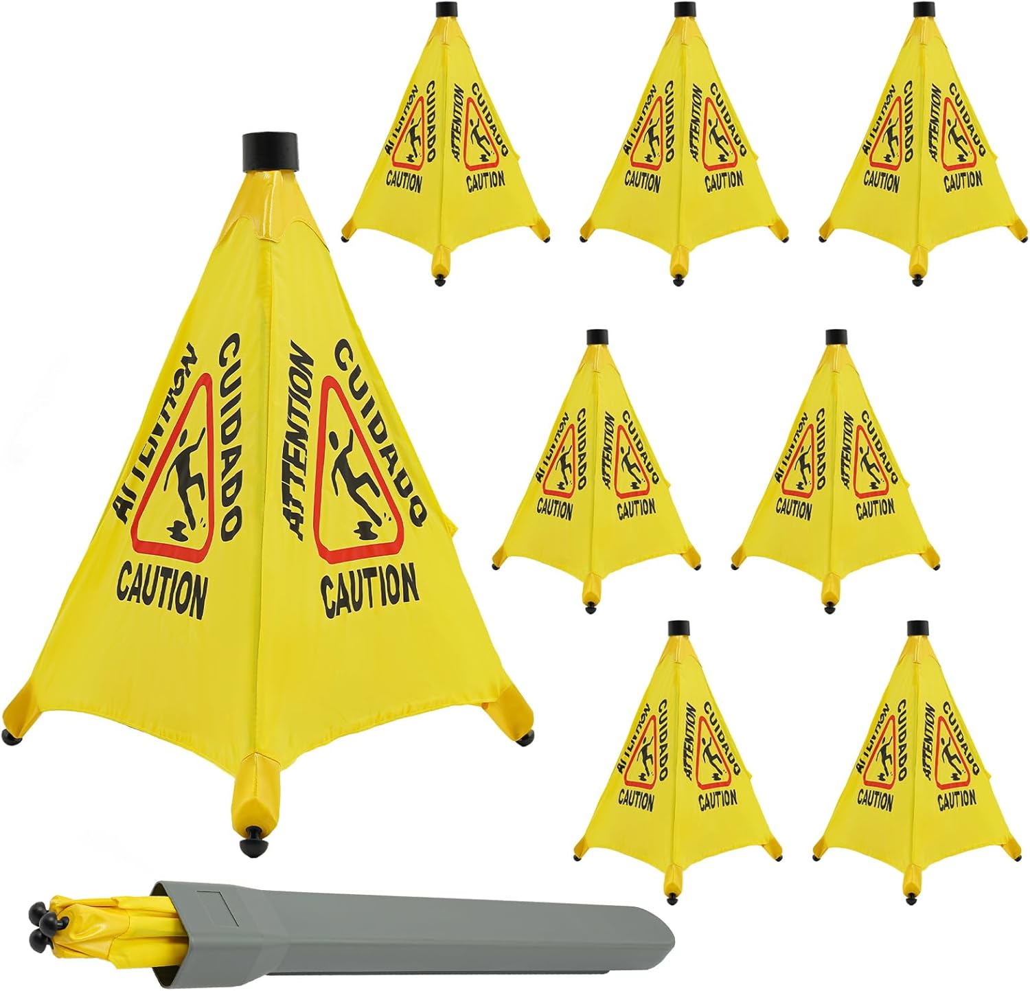 8 Pcs Pop Up Wet Floor Sign, 20 Inch Foldable Wet Safety Signs Three-Sided Yellow Caution Signs for Commercial Use Cones Slippery When Wet Sign for Restaurant Restrooms Supermarket (8 Pcs)