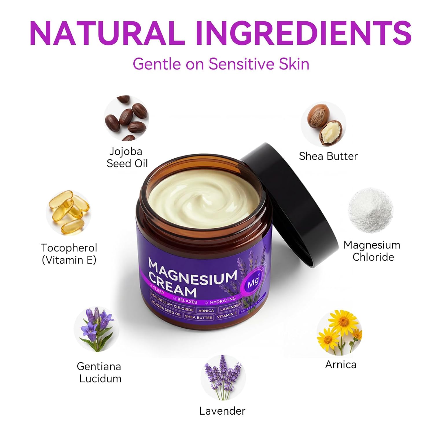 Magnesium Cream with Arnica & Lavender for Sleep & Muscle Relief | Nighttime Magnesium Lotion for Foot, Leg & Knees Calming, Natural Ingredients, Deeply Hydrating for Women & Men, 3.53 oz