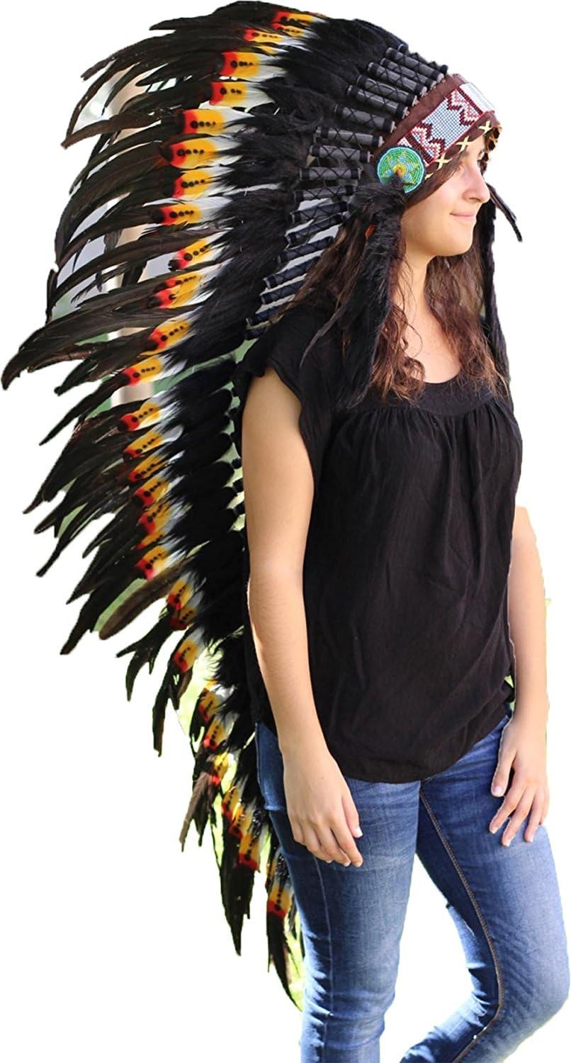 N82 Long Double Feather Headdress | Native American Indian Inspired.