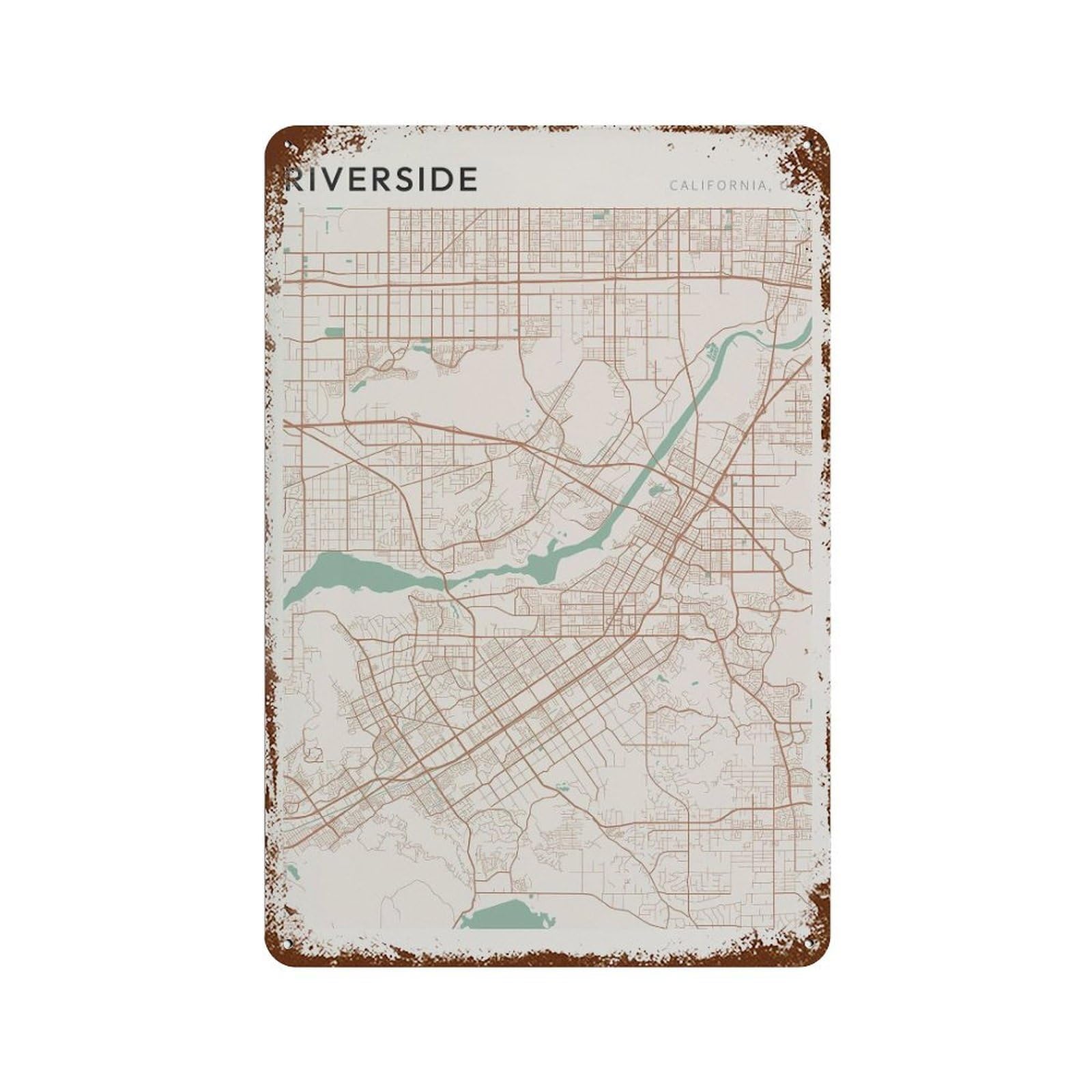 xiaoxiaoshen Riverside Map California Travel Gift Farmhouse Decor Girlfriend Wall Decor Art Metal Tin Poster Modern Home Decor Art Home Bar Shop Decorations Vintage Sign 30x20cm