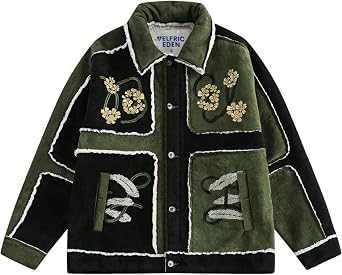 Aelfric Eden Jackets Color Blocking Embroidery Flower Coats Casual Soft Warm Fleece Lined Jacket 2025 Trendy Tops