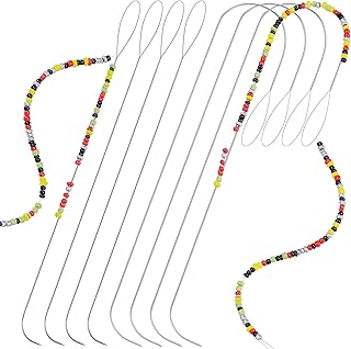 8 PCS Big Eye Beading Needles with Curved and Straight Handle, 5.3 Inch Stainless Steel Beading Needles for Bead Spinner, String Beads Needles for Beading Bracelets, Necklaces