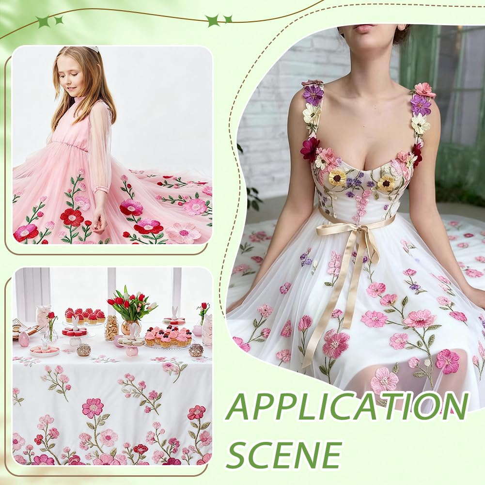 Tüllstoff, 180 x 183 cm, rosa Blumenstickerei, Netzstoff, Spitzenstoff, weiche Tüllstoffe, Brautschleier, Tutu, Röcke, Tüll-Bänder für DIY, Nähen, Basteln, Hochzeit, romantische