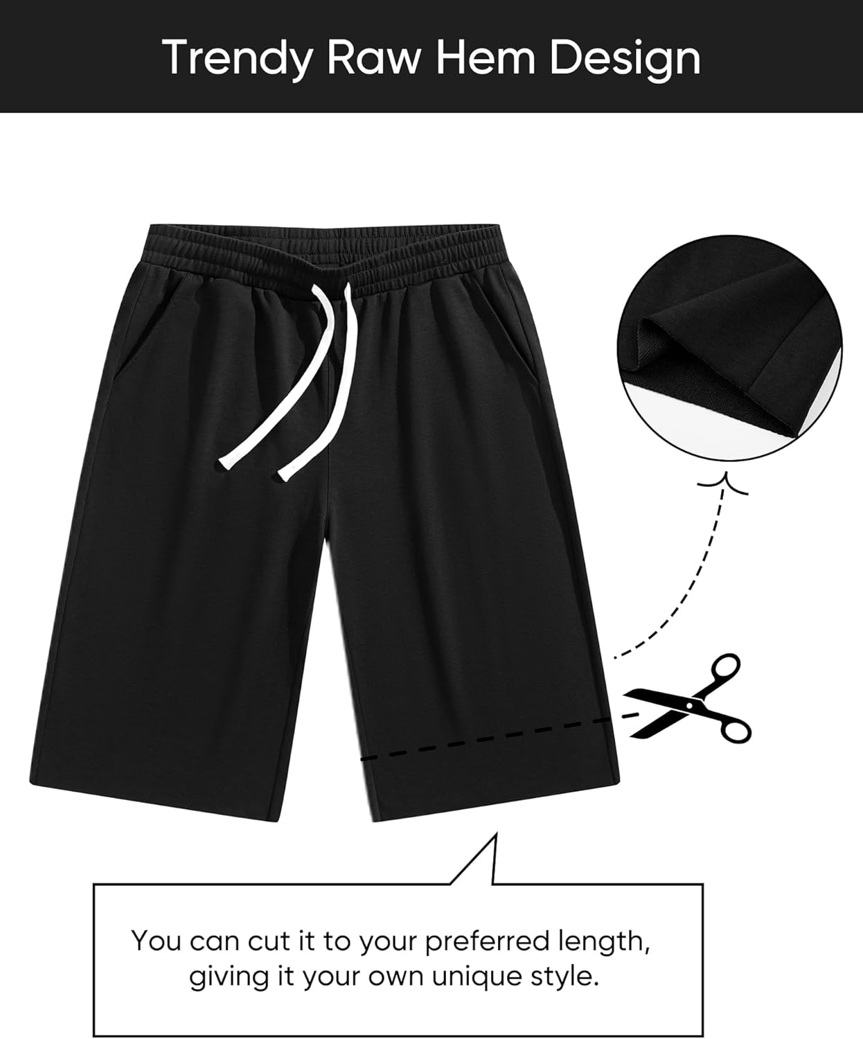 JMIERR 2026 Men's Baggy Sweat Shorts Lightweight Under Knee Casual Raw Hem Drawstring Y2K Shorts Loose Fit Gym Shorts - Image 4