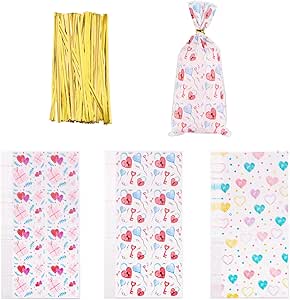 Craftdady 50Pcs Bee Pattern Cellophane Treat Bags - Clear Plastic Candy Bags With Twist Ties