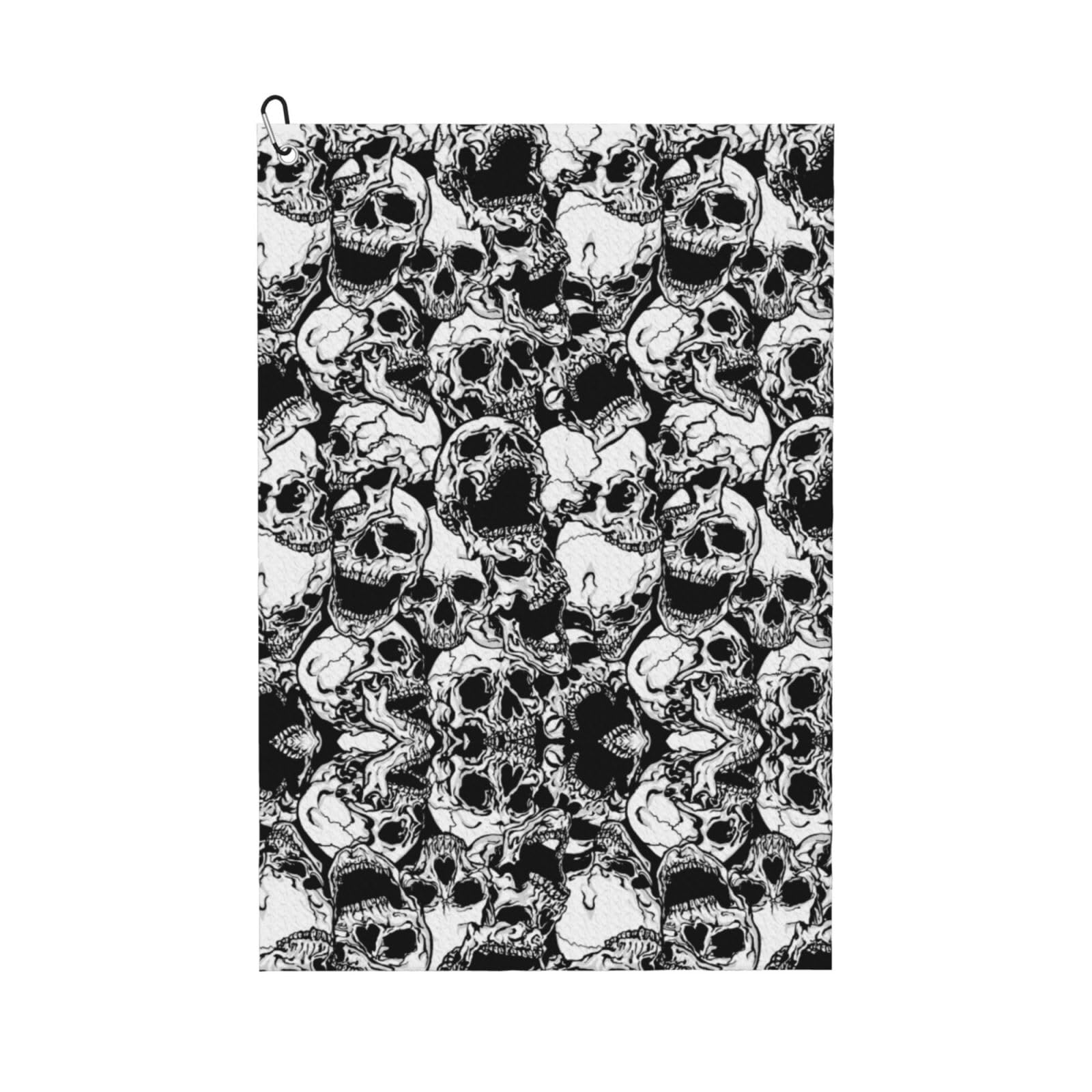 peiyeety Cool Funny Goth Skulls Microfiber Golf Towel with Carabiner Clip, 16x24 Inch Absorbent Waffle Weave Towel for Golf Bags