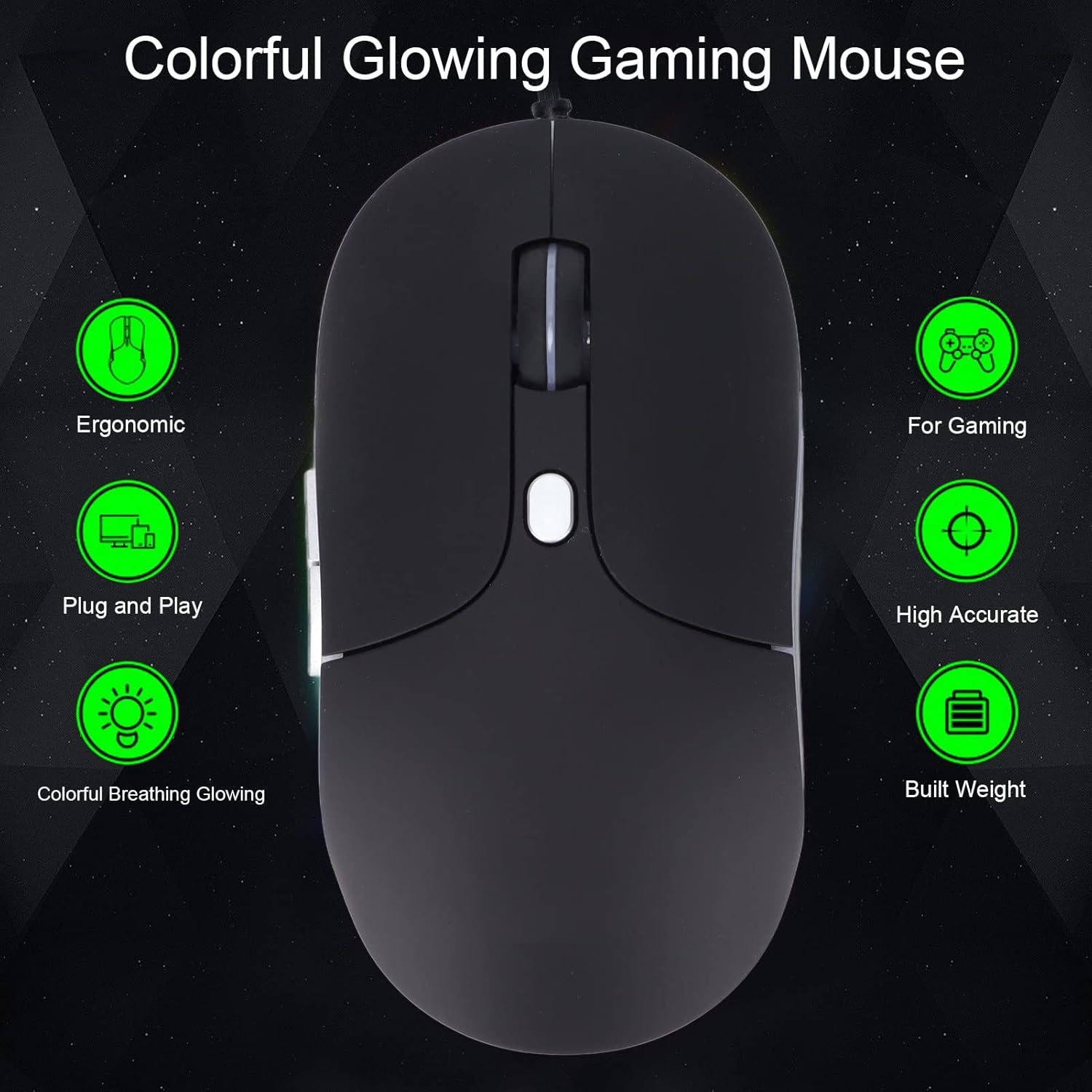 Wired Gaming Mouse, Colorful Lights Glowing Mouse, Ergonomic Design, Comfortable Feel, 4 Speed Optical Engine Switching