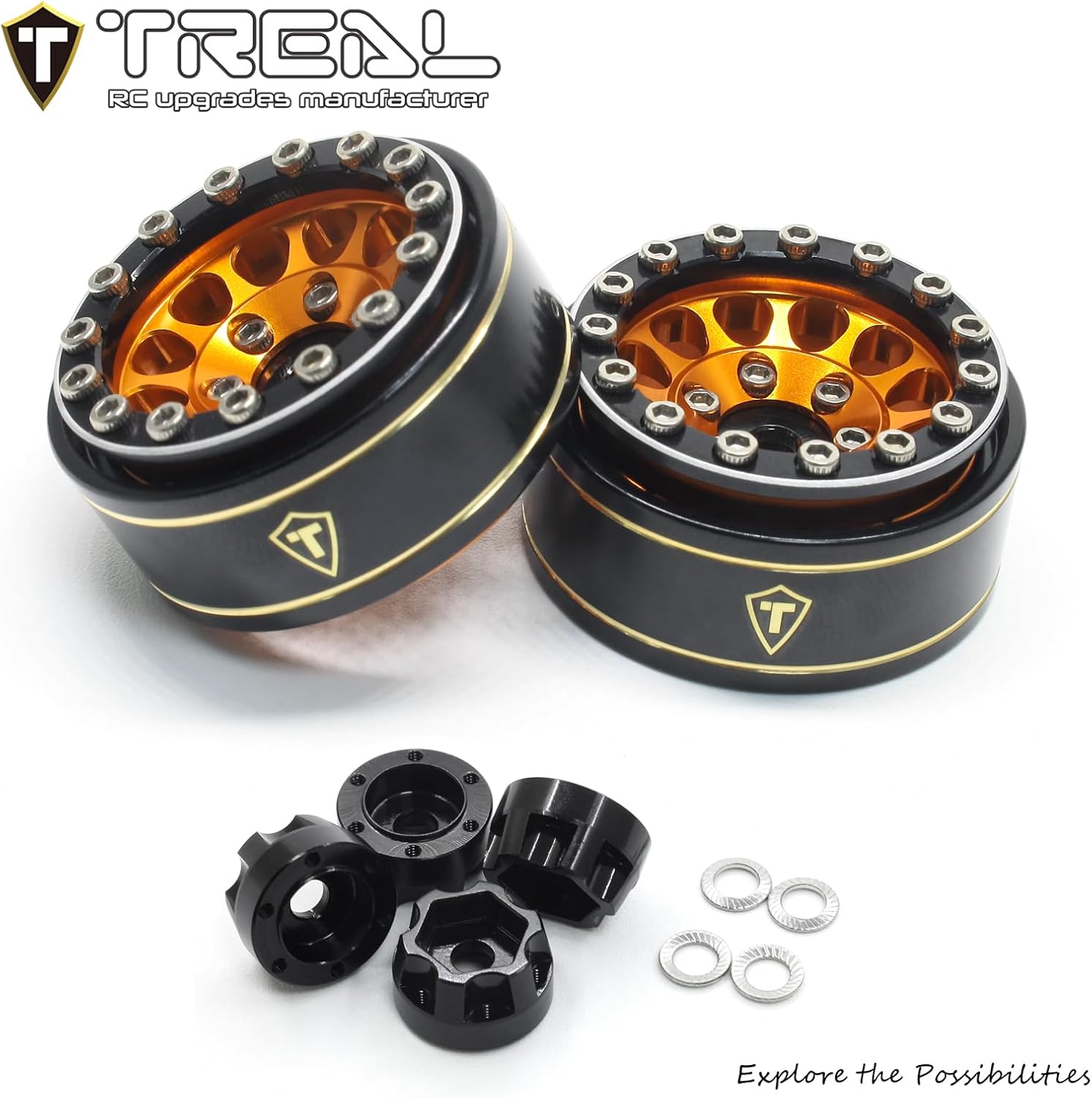 TREAL 1.0 Beadlock Wheels 12 Spokes Classic Rims (4P) for SCX24 AX24 FCX24 TRX4M 1/24 1/18 Crawler Car-Type I(Orange)