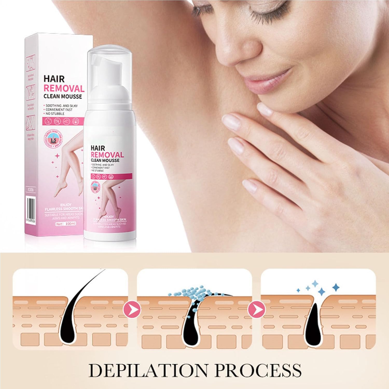 Mousse depilatoria lisciante e setosa, depilazione delicata e indolore per il corpo femminile, crema depilatoria per pelli sensibili, mousse depilatoria efficace, adatta per zone come braccia (5PCS)
