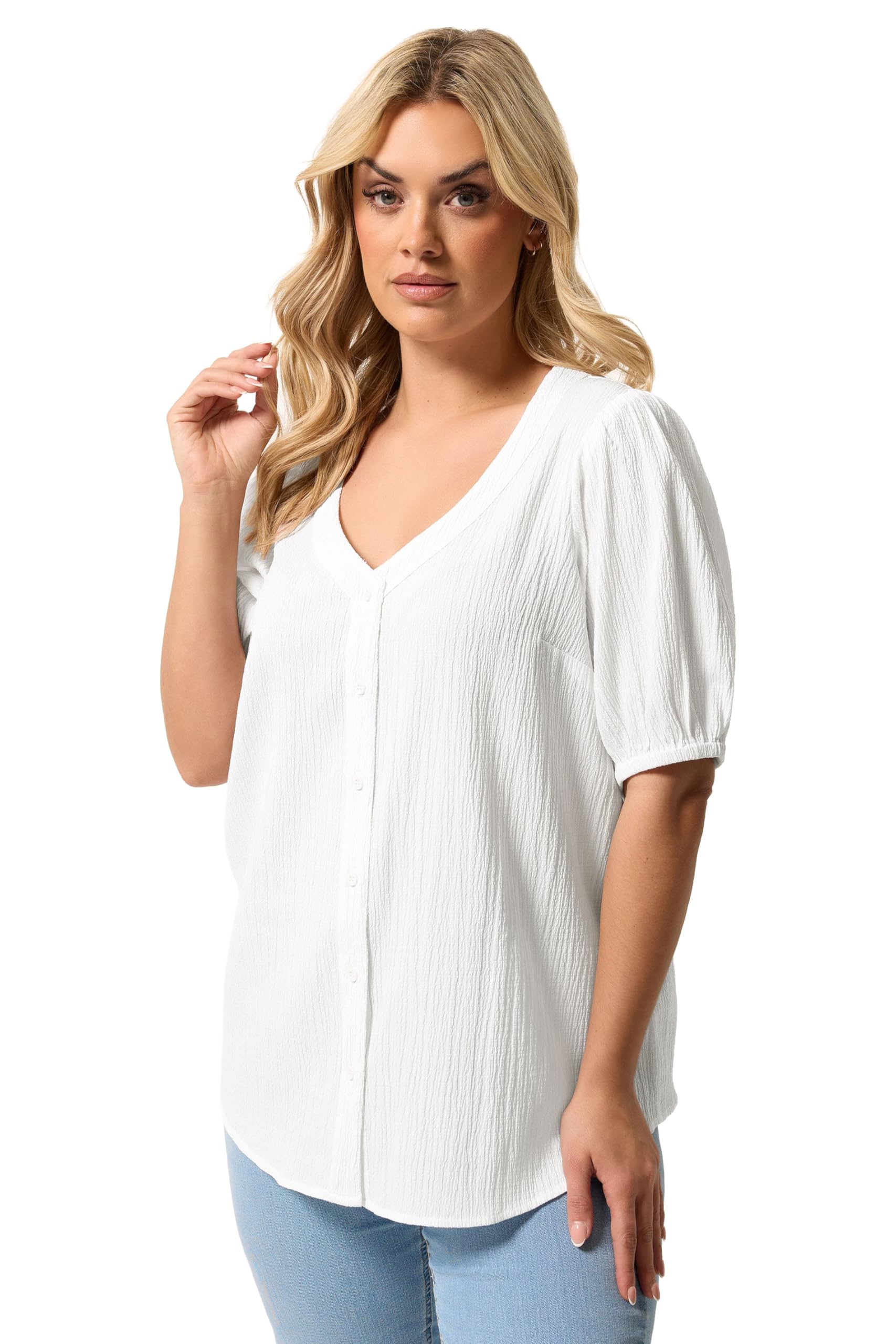 Yours Women's White Curve Textured Blouse - Plus Size Curve