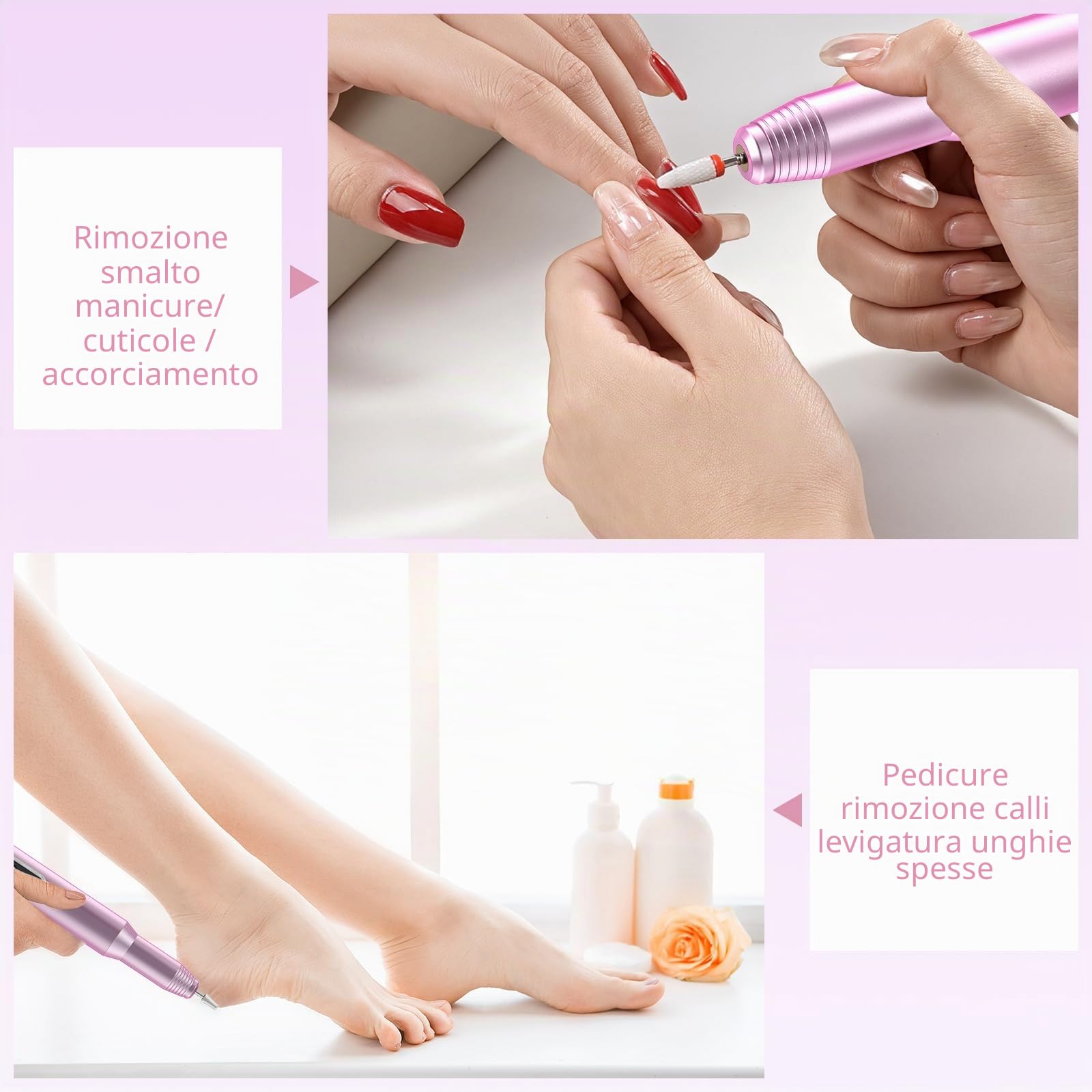 Fresa per unghie Professionale 45000 giri/min, Set manicure, pedicure, batteria senza fili, lima elettrica per unghie con 12 accessori per la cura delle unghie, cura dei piedi, elettrico a 6 velocità