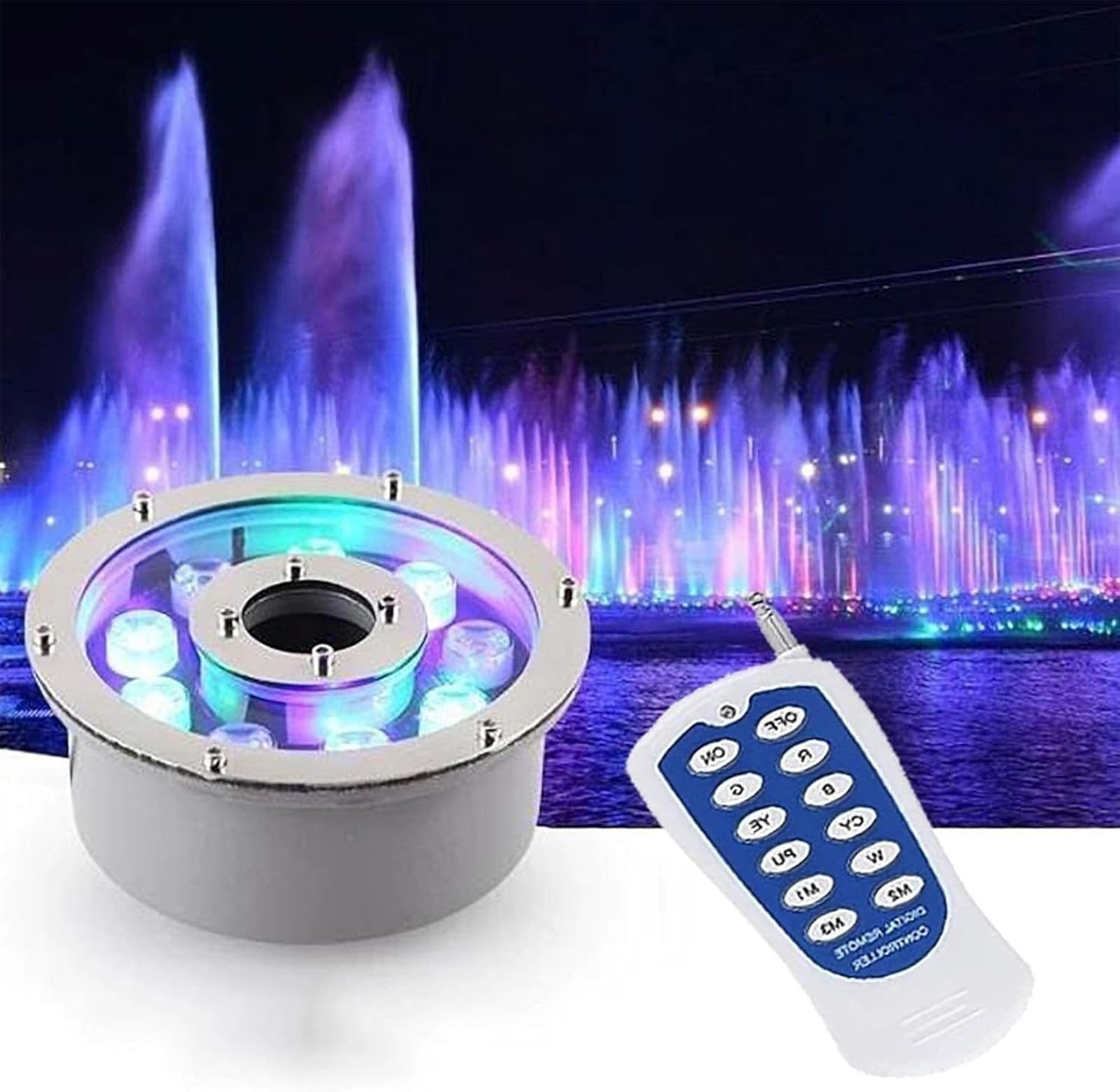 Faretto Subacqueo RGB Sommersibile IP68 Impermeabile LED con Telecomando 12V/24V Bassa Tensione Acciaio Inossidabile 304 per Stagno Piscina Giardino Illuminazione Paesaggistica,3W