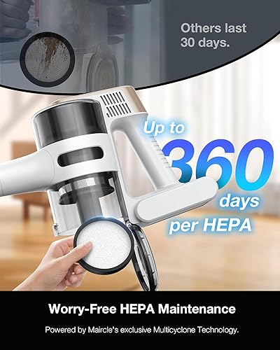 Miniatura 9 de Maircle Aspiradora inalámbrica para el hogar, aspiradora ligera y recargable con tiempo de funcionamiento de 55 minutos, potente succión, faros LED