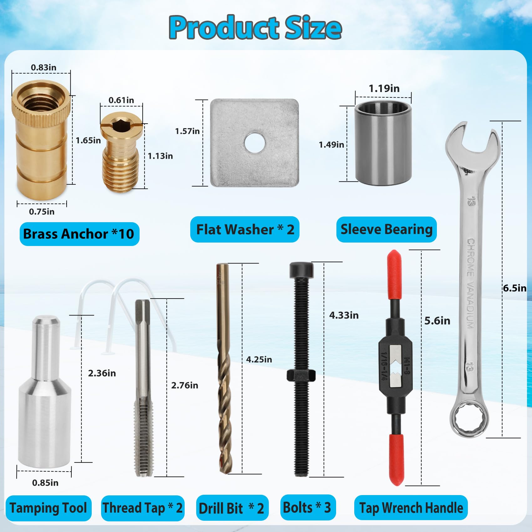 noblequest Pool Cover Anchor Removal Kit Includes 10 Brass Pool Cover Anchors, Anchor Replacement and Installation Tools, Pool Cover Tool for Inground Pools for Concrete and Paved Surfaces