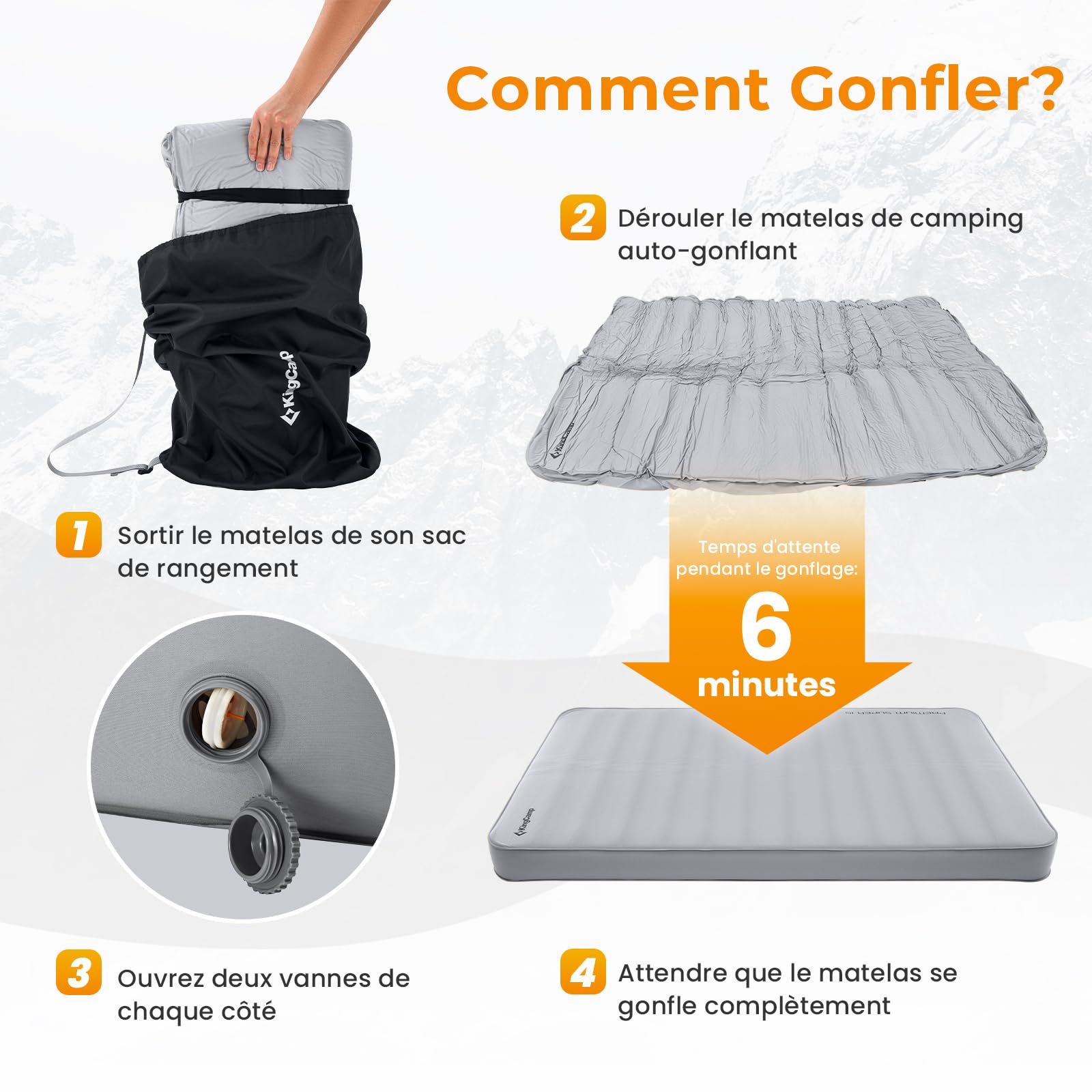 KingCamp Luxe Matelas de Camping Autogonflant Épaisseur 15cm pour 2 Personnes Matelas de Couchage Autogonflant Ultraléger 3D Conception Coussin de Couchage pour Camping Randonnée Voyage Tente Maison