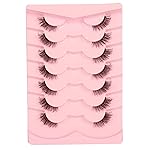 Gmagictobo False Eyelashes Wispy Half Lashes Cat Eye Look Natural Clear Band Eyelashes 1/2 Faux Mink Lashes 7 Pairs