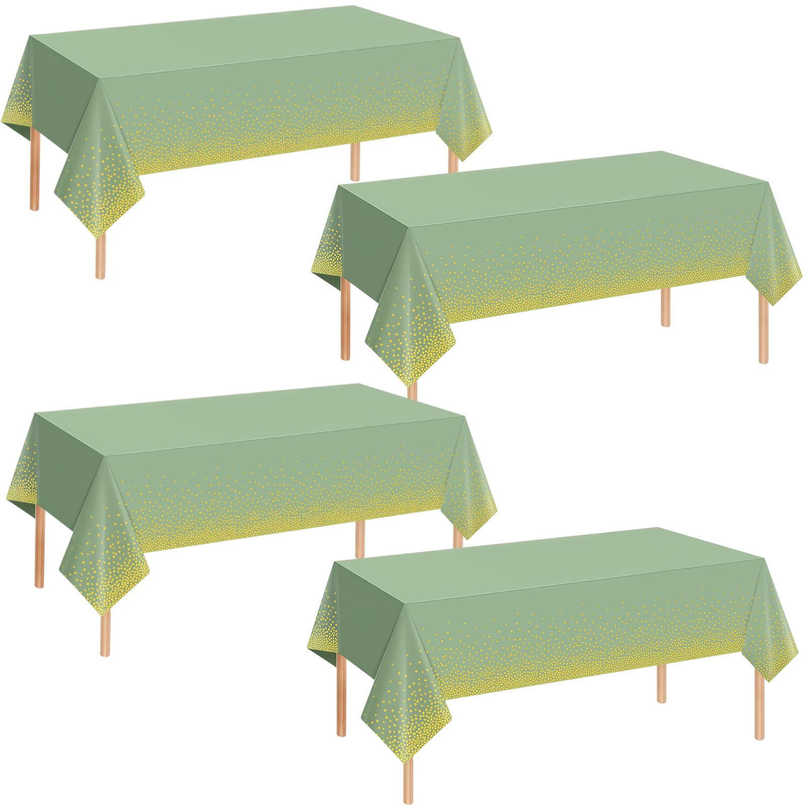 ATBEAMEN Sage Gold Dot Disposable Plastic Table Cloth 4 Pack,Rectangular Plastic Tablecloths 54 x 108 Inch,Waterproof Party Decorative Tablecloths for Birthday,Baby Shower,Picnic and Events Decor