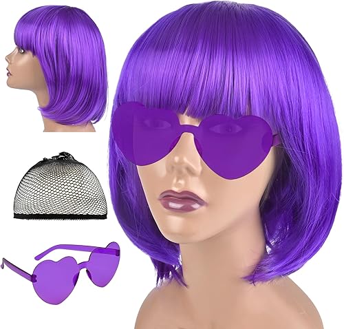 FREEORR Short Bob wig and Sunglass Set, Cosplay Party Wigs for Women, Bacheloret