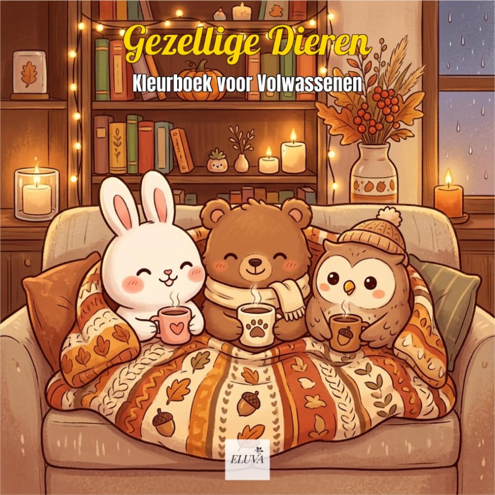 Comfy Hygge — Gezellige Dieren — Kleurboek voor Volwassenen: Schattige kawaii dieren in gezellige herfst- en wintertaferelen
