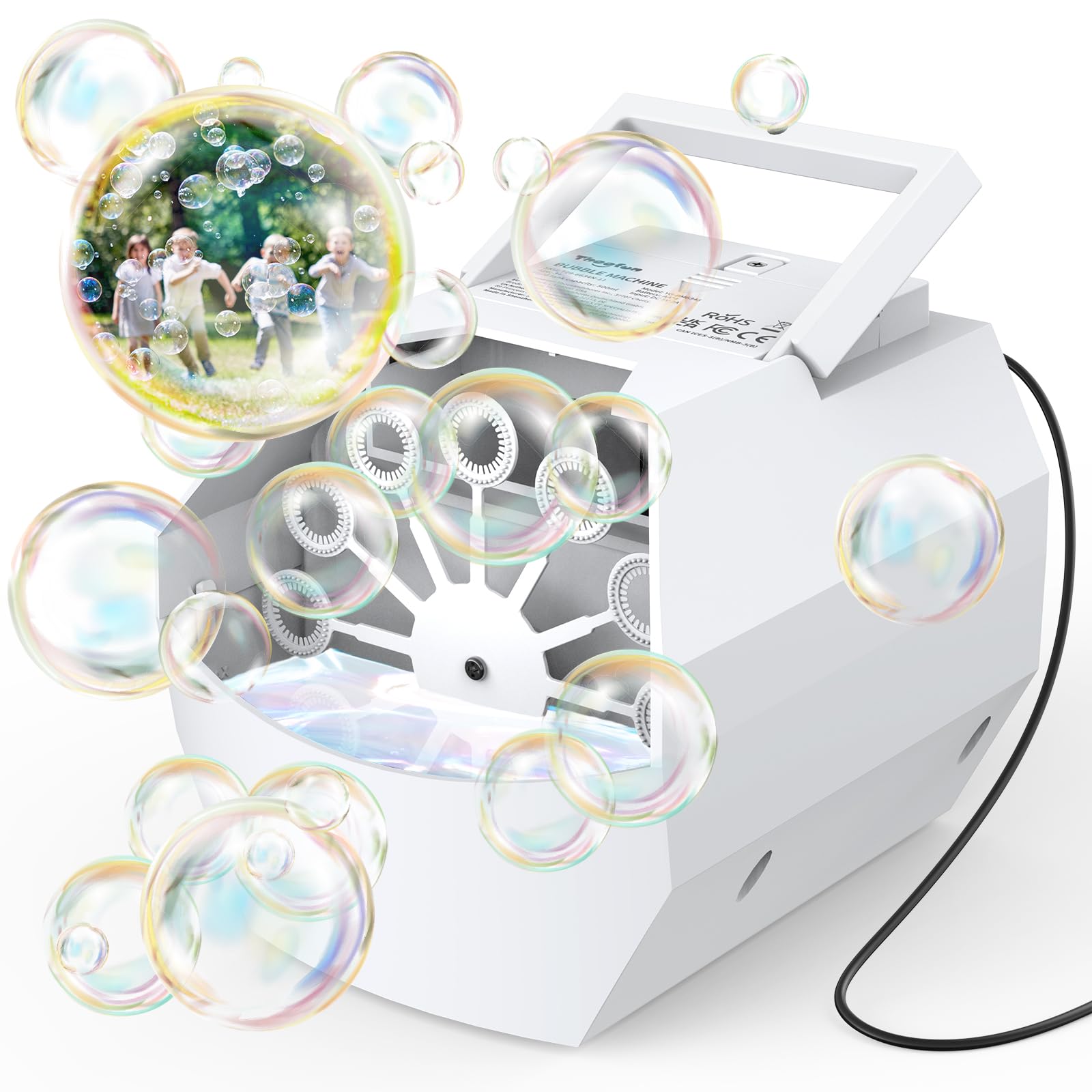 Macchina per Bolle di Sapone Automatica, Theefun Maker Automatico di bolle 1500+ /min, Macchina Bolle di Sapone Bambini 500ml Bolle di Sapone per Bambini Matrimonio Festa Compleanno