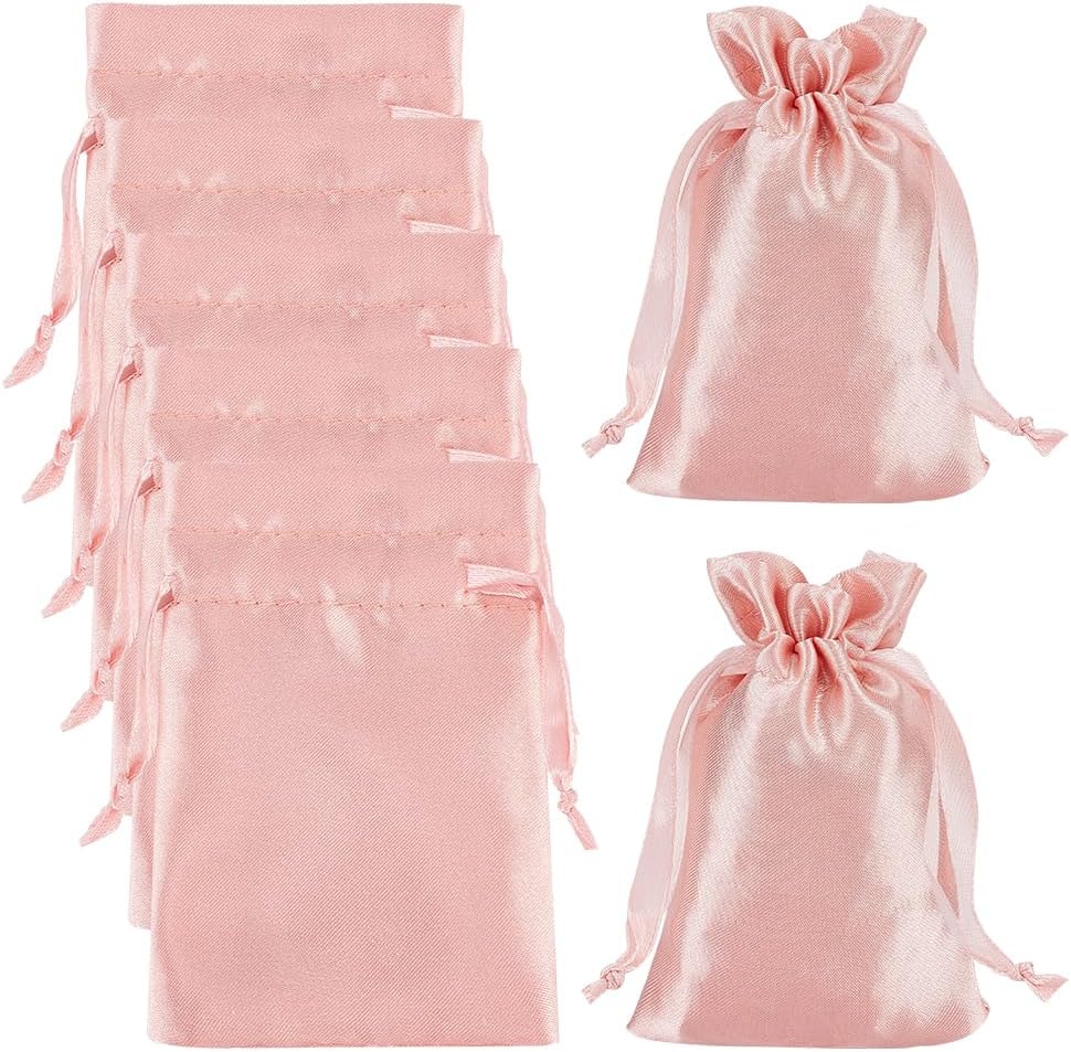 Beebeecraft 25Pcs Small Satin Jewelry Pouches 3.9x5.9 Inch Mini Cloth Gift Bags with Drawstring 15x10cm Rectangle Wedding Favor Pouch for Jewelry Rings Birthday Party Present Storage Lavender Blush