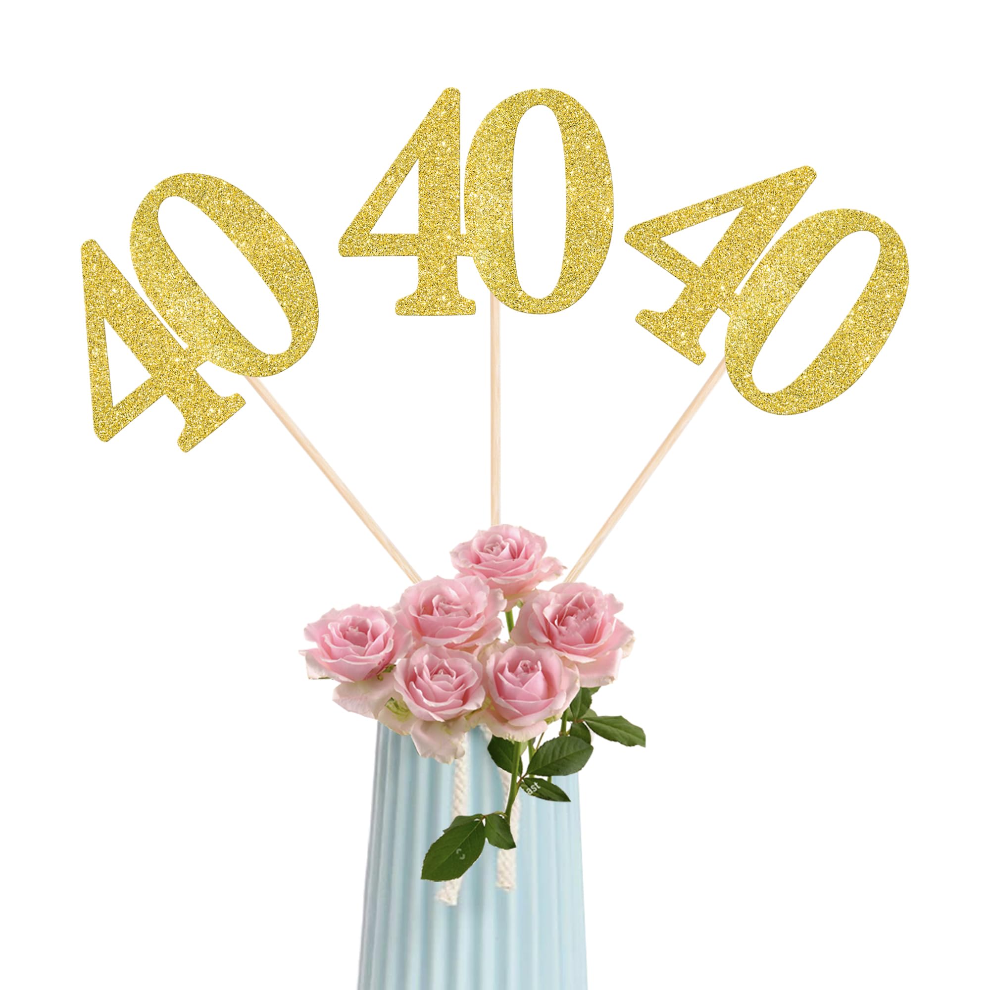 12 Pack 40th Birthday Anniversary Centerpiece Sticks, Gold Glitter 40th Birthday Party Decorations, Number 40 Table Toppers for 40th Birthday Wedding