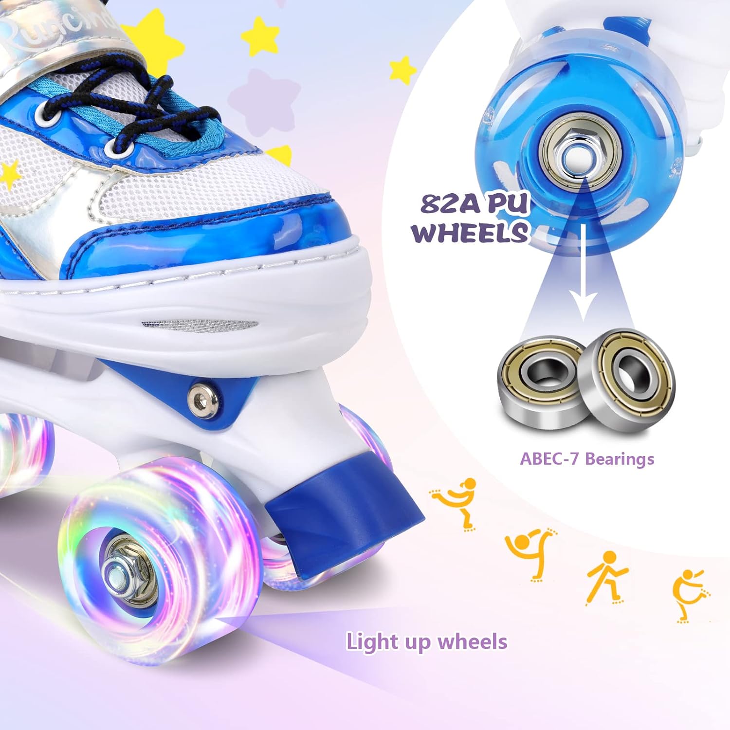 Toddler Roller Skates for Girls Kids Boys, 4 Size Adjustable with Light Up Wheels
