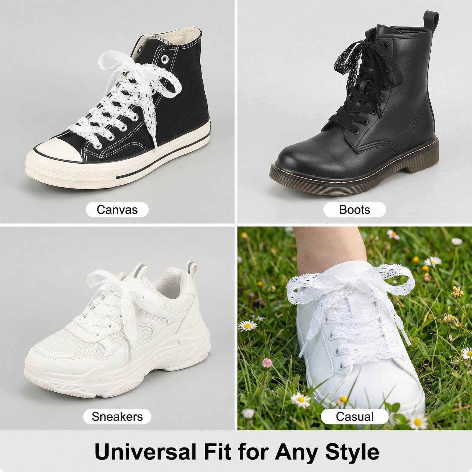 2 paia di Stringhe per Scarpe, Lacci e Stringhe Sportivi Piatti, Lacci in Pizzo, Stile Balletto, Lacci in Pizzo Elastici, Carino Stile Femminile, Lacci per Scarpe da Donna con Fiore Piatto e Pizzo - 2