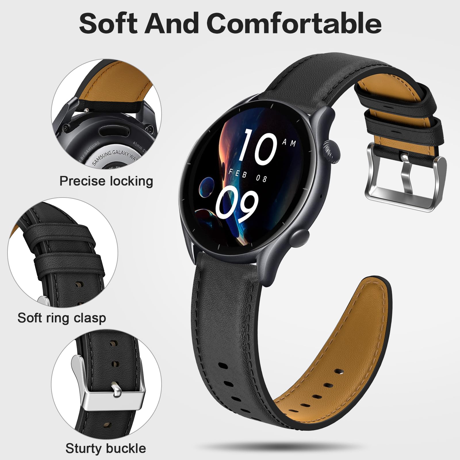 Cinturino per Amazfit GTR 3 Pro, 22mm Cinturino in Pelle per Amazfit GTR 4, GTR 3, GTR 3 Pro, GTR 2, GTR 2e, Amaz fit Stratos, Stratos 2, Stratos 3, Amazfit Pace, Amazfit Balance, Amazfit GTR 47mm