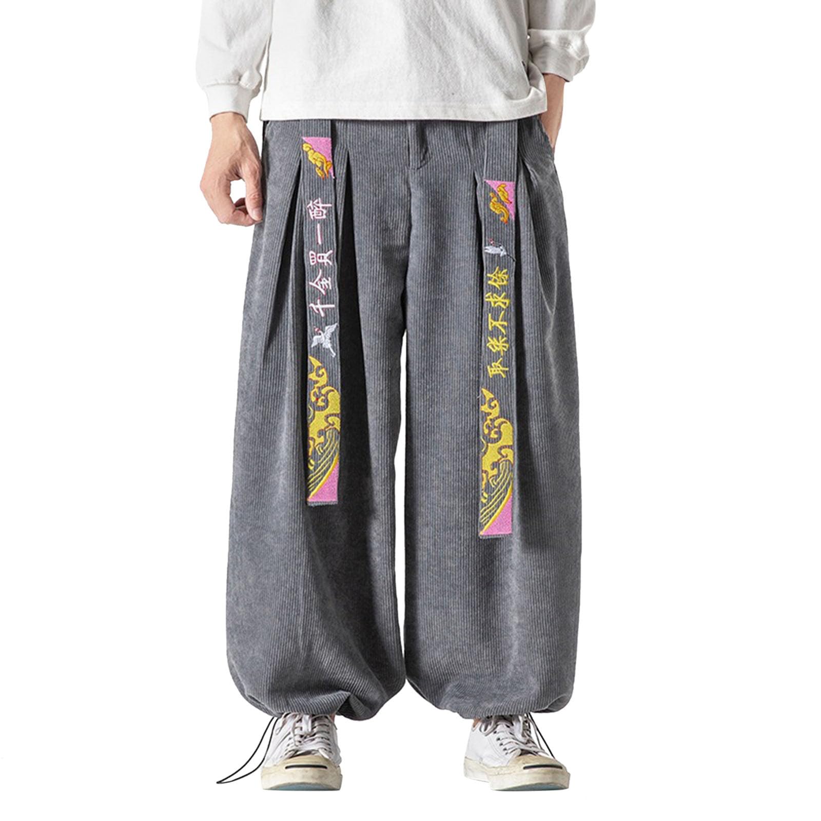Herren Cordhose Männer Hosen Bedruckte Freizeithose Wanderhose Hip Hop Sommerhose breite Bein Haremshosen Sweatpants traditionellen Stil Trainingshosen mit Taschen Streetwear für Outdoor