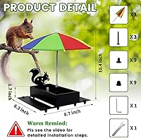 Vista 2 de Comedero de ardillas con paraguas de metal para ardillas para exteriores, divertido con mazorcas de maíz, alimentador de mesa de picnic de ardilla
