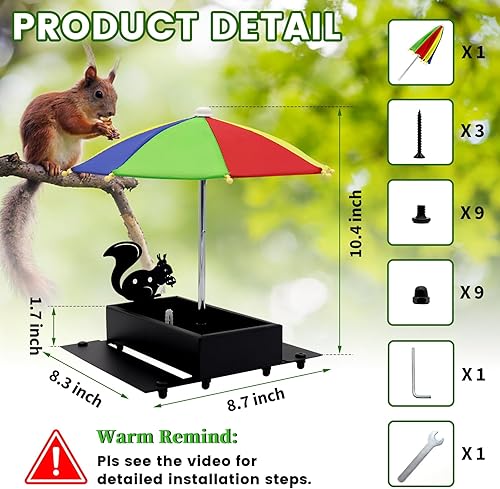 Miniatura 2 de Comedero de ardillas con paraguas de metal para ardillas para exteriores, divertido con mazorcas de maíz, alimentador de mesa de picnic de ardilla