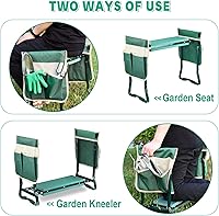 Vista 4 de MENOLY Rodillero y asiento de jardín, taburete plegable con almohadilla para rodillas, banco con 6 herramientas de jardín, bolsas de herramientas