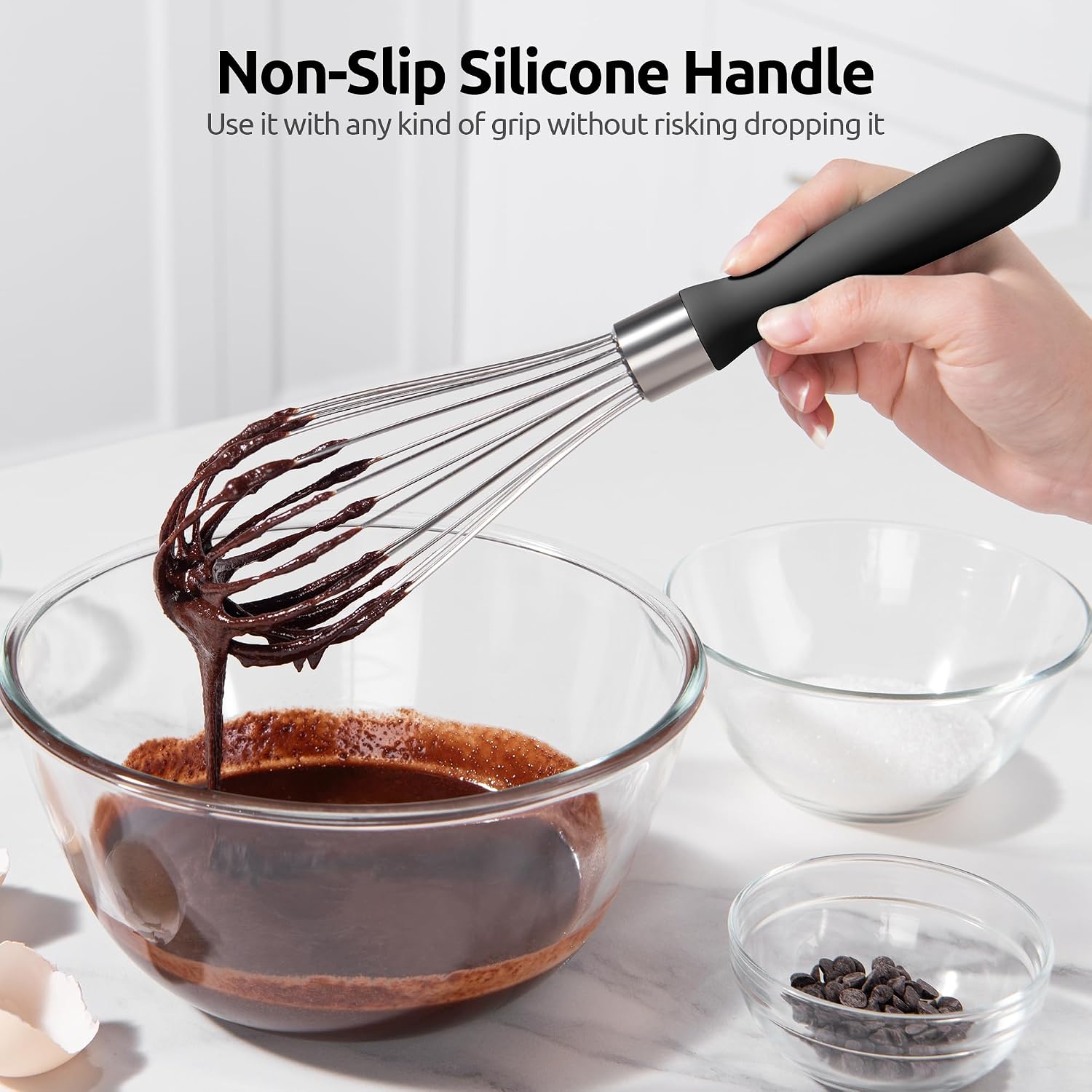 U-Taste 18/10 Stainless Steel Balloon Whisk Medium & 12.6in Danish Dough Whisk 18/8 Stainless Steel for Mixing (Black)