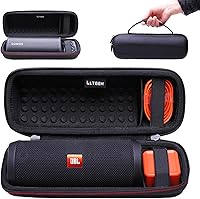 Vista 11 de LTGEM - Funda compatible con JBL Flip 7/5/6/Grip Altavoz Bluetooth portátil impermeable, portátil, bolsa de almacenamiento de viaje, negro y rojo