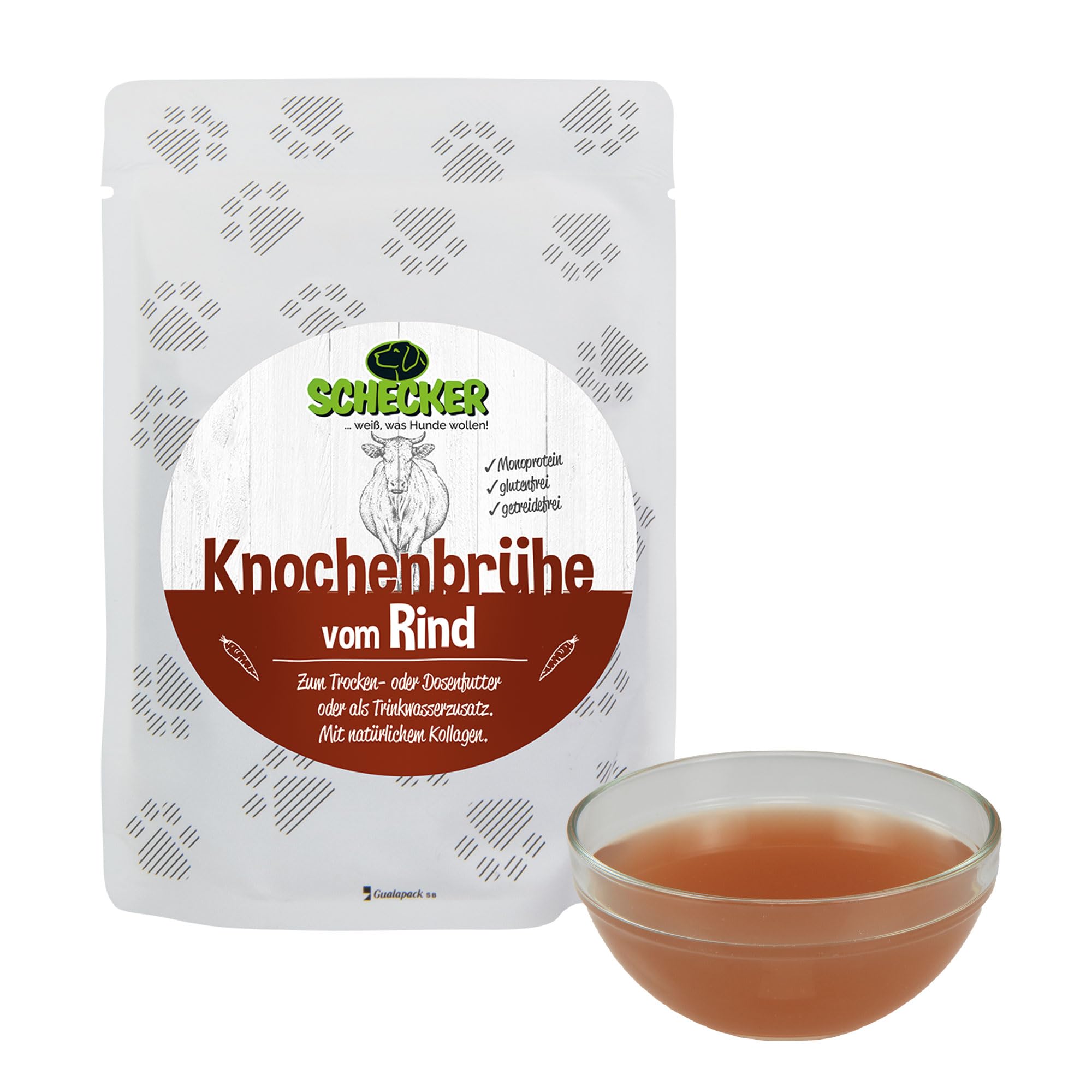 Schecker Hundefutter - Knochenbrühe für Hunde Elch - Futtertopping für Hunde - 12x100ml - Brühe einfach über das Hundefutter gießen
