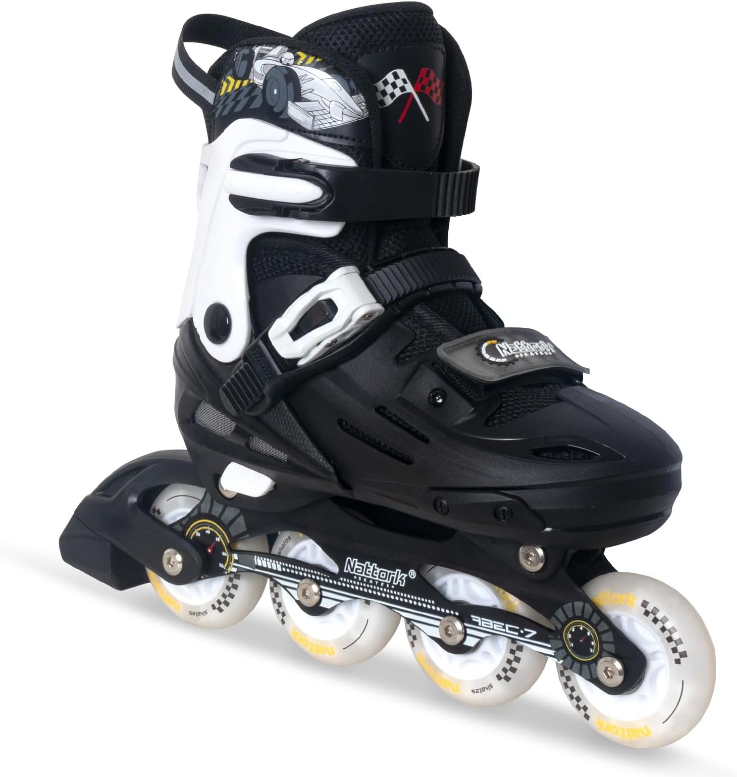 Nattork Kids Inline Skates Adjustable Light up Wheels Blades Roller for Boys Girls- TeenYouth Age 6-12 - Cool Racing Car Decorations Indoor Outdoor Birthday Gift for Son and Grandson