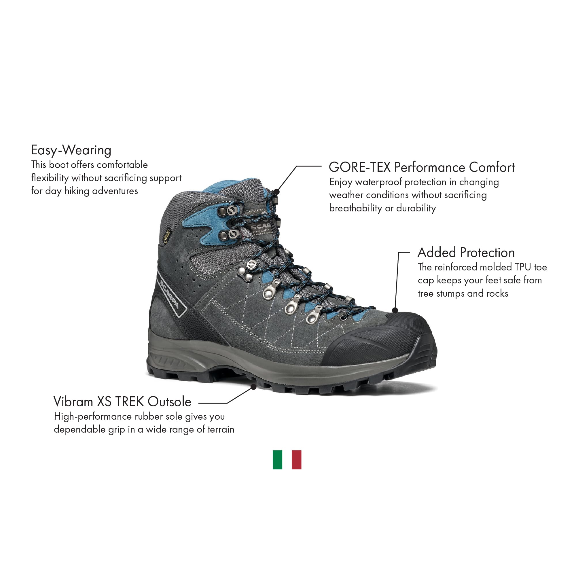 SCARPA Men's Kailash Trek GTX Waterproof Gore-Tex Lightweight Boots for Backpacking & Hiking - Shark Grey/Lake Blue - 9-9.5