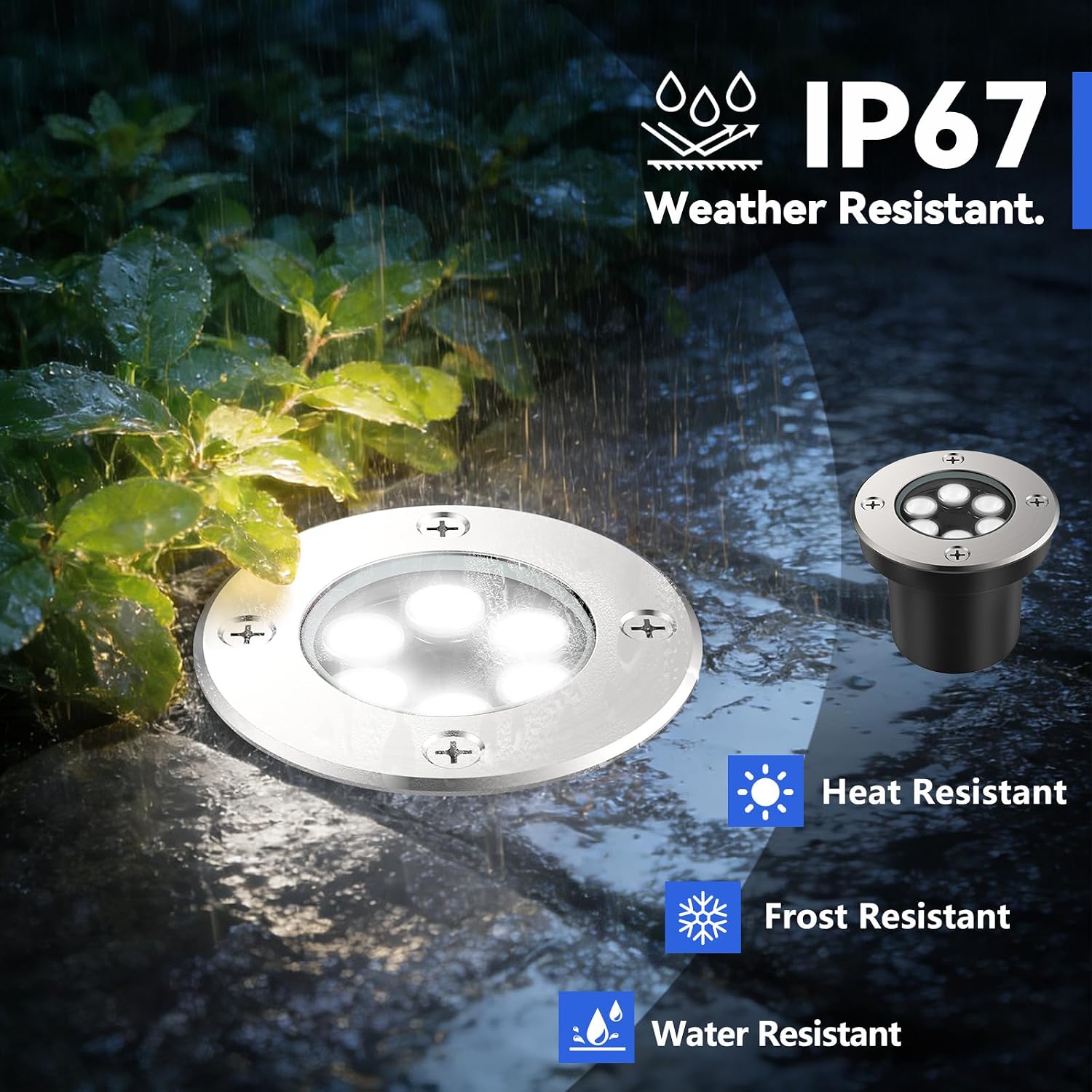JESLED Low Voltage Landscape Lights, 6W LED Well Lights IP67 Waterproof, 6000K Bright White In-Ground Lights with Wire Connectors for Pathway, Deck, Patio, Yard, Garden (8 Pack)