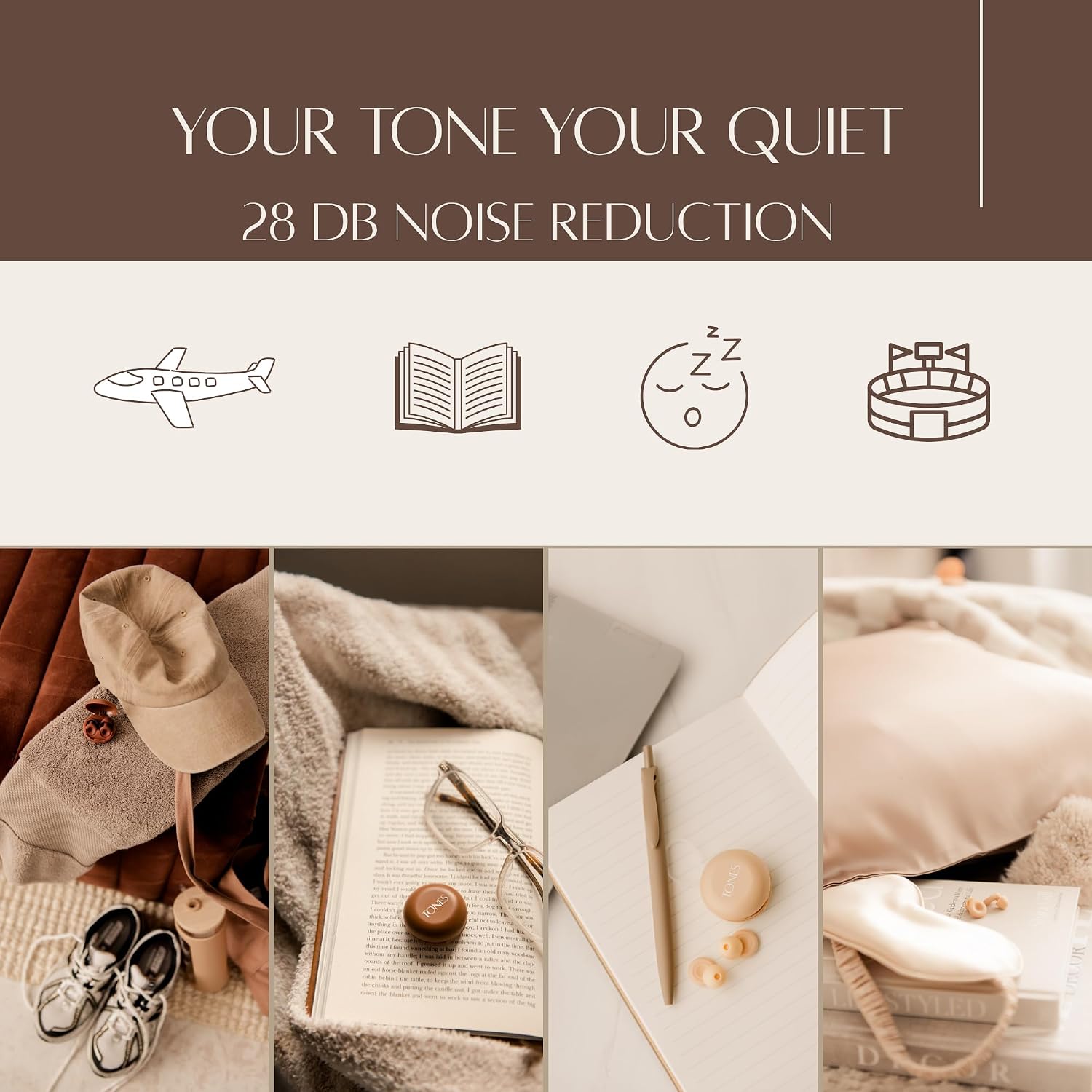 TONES Beige Earplugs – Skin‑Tone 28 dB Noise Reduction for Concerts & More